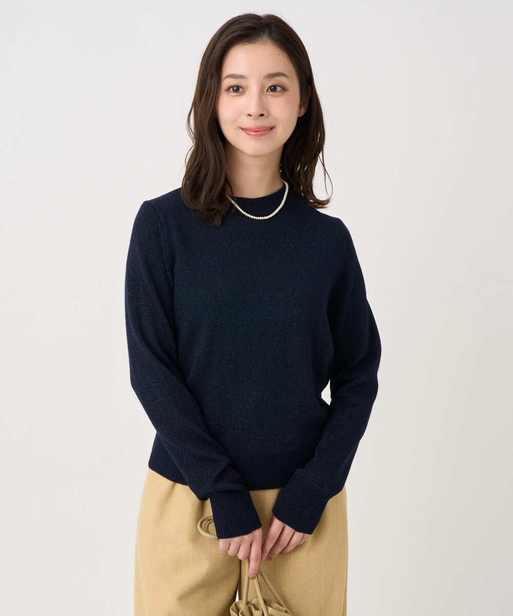 F1FDD63130 MK MICHEL KLEIN(小さいサイズ)(メゾン ドゥ サンク) 【小さいサイズ】キラキラ ラメニットプルオーバー/洗える ネイビー