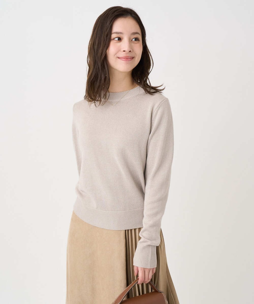 F1FDD63130 MK MICHEL KLEIN(小さいサイズ)(メゾン ドゥ サンク) 【小さいサイズ】キラキラ ラメニットプルオーバー/洗える モカベージュ