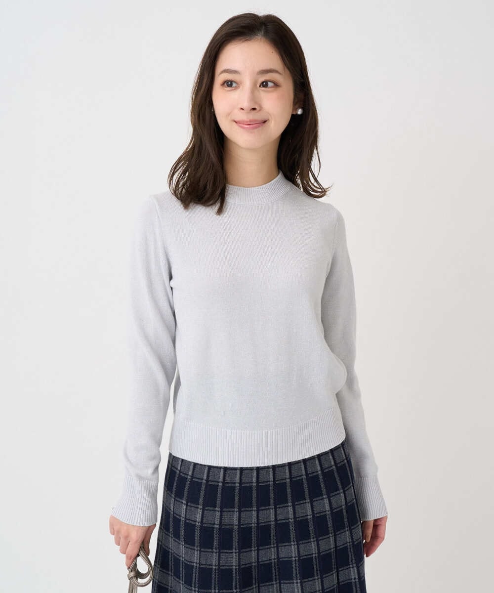 F1FDD63130 MK MICHEL KLEIN(小さいサイズ)(メゾン ドゥ サンク) 【小さいサイズ】キラキラ ラメニットプルオーバー/洗える ライトグレー