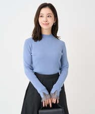 F1FDD64130 MK MICHEL KLEIN(小さいサイズ)(メゾン ドゥ サンク) 【小さいサイズ】千鳥格子柄シフォンレイヤード風ハイゲージニット/洗える ライトブルー