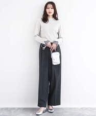 F1FDD64130 MK MICHEL KLEIN(小さいサイズ)(メゾン ドゥ サンク) 千鳥格子柄シフォンレイヤード風ハイゲージニット/洗える ライトブルー