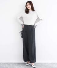 F1FDD64130 MK MICHEL KLEIN(小さいサイズ)(メゾン ドゥ サンク) 千鳥格子柄シフォンレイヤード風ハイゲージニット/洗える ライトブルー