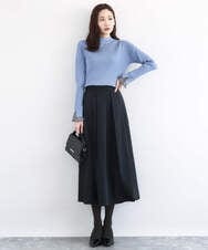 F1FDD64130 MK MICHEL KLEIN(小さいサイズ)(メゾン ドゥ サンク) 千鳥格子柄シフォンレイヤード風ハイゲージニット/洗える ライトブルー