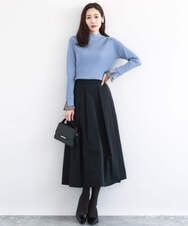 F1FDD64130 MK MICHEL KLEIN(小さいサイズ)(メゾン ドゥ サンク) 千鳥格子柄シフォンレイヤード風ハイゲージニット/洗える ライトブルー