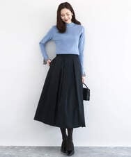 F1FDD64130 MK MICHEL KLEIN(小さいサイズ)(メゾン ドゥ サンク) 千鳥格子柄シフォンレイヤード風ハイゲージニット/洗える ライトブルー