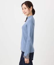 F1FDD64130 MK MICHEL KLEIN(小さいサイズ)(メゾン ドゥ サンク) 千鳥格子柄シフォンレイヤード風ハイゲージニット/洗える ライトブルー