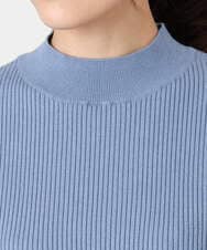 F1FDD64130 MK MICHEL KLEIN(小さいサイズ)(メゾン ドゥ サンク) 千鳥格子柄シフォンレイヤード風ハイゲージニット/洗える ライトブルー