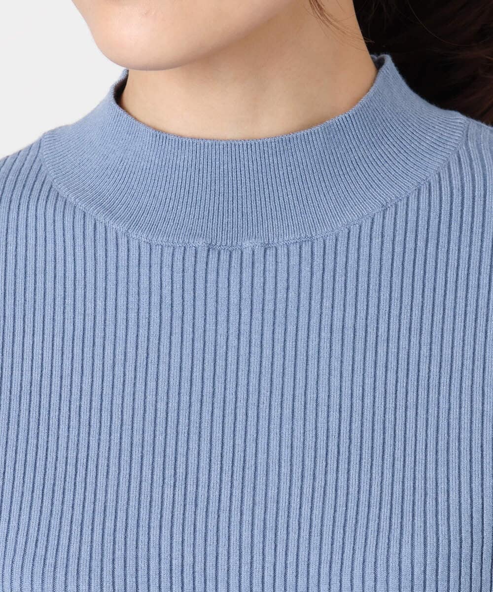 F1FDD64130 MK MICHEL KLEIN(小さいサイズ)(メゾン ドゥ サンク) 千鳥格子柄シフォンレイヤード風ハイゲージニット/洗える ライトブルー