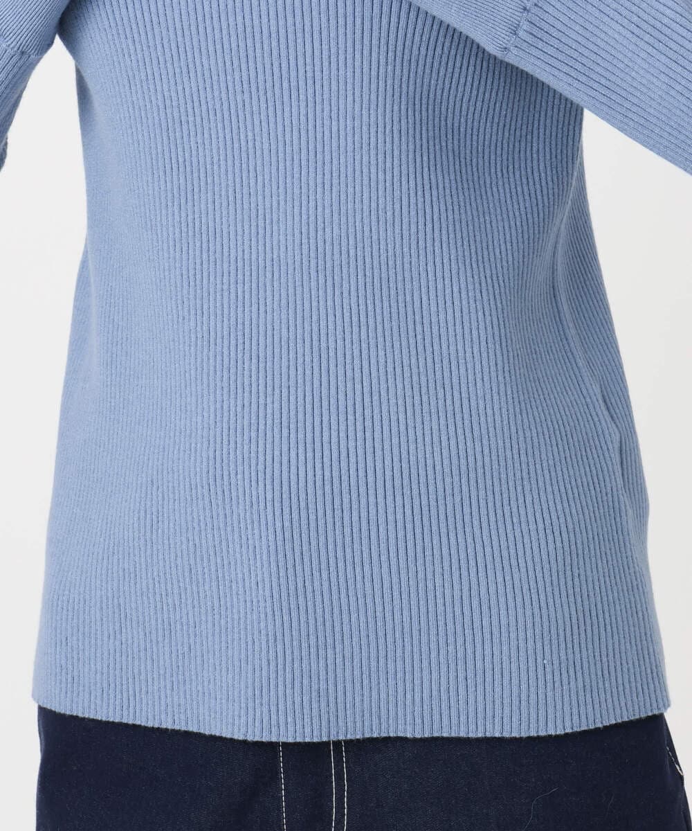 F1FDD64130 MK MICHEL KLEIN(小さいサイズ)(メゾン ドゥ サンク) 千鳥格子柄シフォンレイヤード風ハイゲージニット/洗える ライトブルー