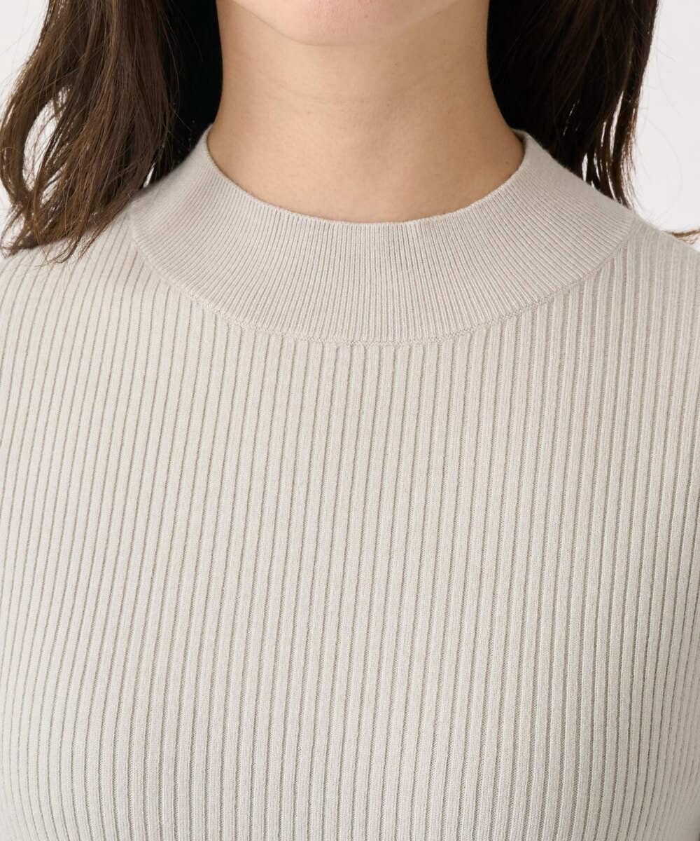 F1FDD64130 MK MICHEL KLEIN(小さいサイズ)(メゾン ドゥ サンク) 【小さいサイズ】千鳥格子柄シフォンレイヤード風ハイゲージニット/洗える ライトグレー