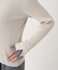 F1FDD64130 MK MICHEL KLEIN(小さいサイズ)(メゾン ドゥ サンク) 【小さいサイズ】千鳥格子柄シフォンレイヤード風ハイゲージニット/洗える ライトグレー