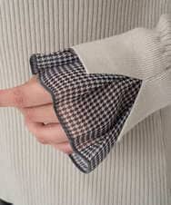 F1FDD64130 MK MICHEL KLEIN(小さいサイズ)(メゾン ドゥ サンク) 【小さいサイズ】千鳥格子柄シフォンレイヤード風ハイゲージニット/洗える ライトグレー