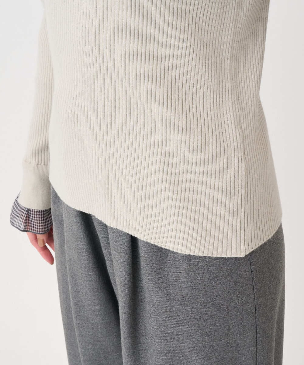 F1FDD64130 MK MICHEL KLEIN(小さいサイズ)(メゾン ドゥ サンク) 【小さいサイズ】千鳥格子柄シフォンレイヤード風ハイゲージニット/洗える ライトグレー