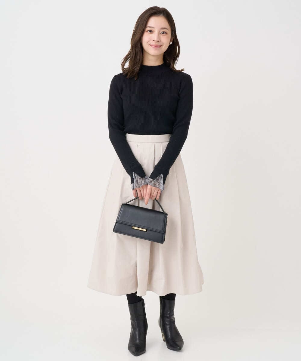 F1FDD64130 MK MICHEL KLEIN(小さいサイズ)(メゾン ドゥ サンク) 【小さいサイズ】千鳥格子柄シフォンレイヤード風ハイゲージニット/洗える ライトグレー