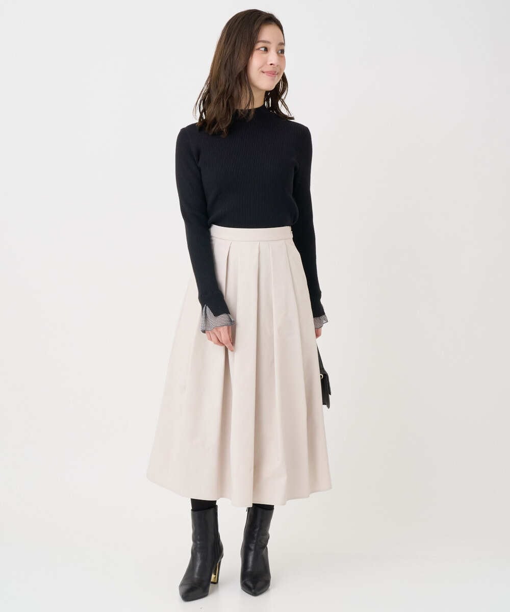 F1FDD64130 MK MICHEL KLEIN(小さいサイズ)(メゾン ドゥ サンク) 【小さいサイズ】千鳥格子柄シフォンレイヤード風ハイゲージニット/洗える ライトグレー