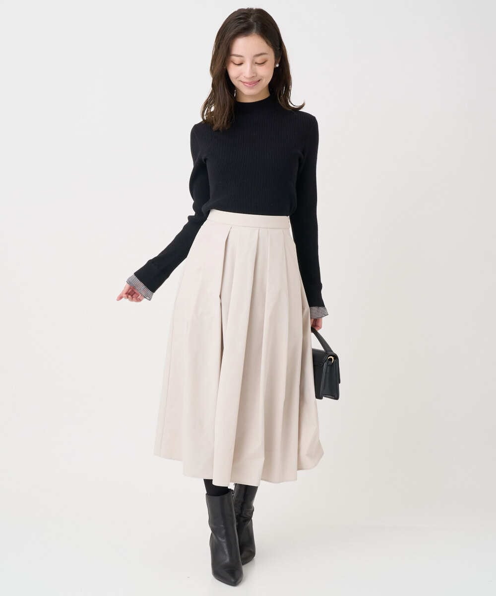 F1FDD64130 MK MICHEL KLEIN(小さいサイズ)(メゾン ドゥ サンク) 【小さいサイズ】千鳥格子柄シフォンレイヤード風ハイゲージニット/洗える ライトグレー