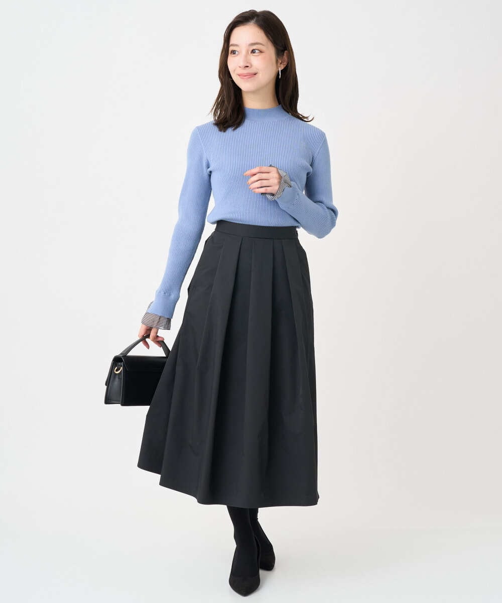 F1FDD64130 MK MICHEL KLEIN(小さいサイズ)(メゾン ドゥ サンク) 【小さいサイズ】千鳥格子柄シフォンレイヤード風ハイゲージニット/洗える ライトグレー