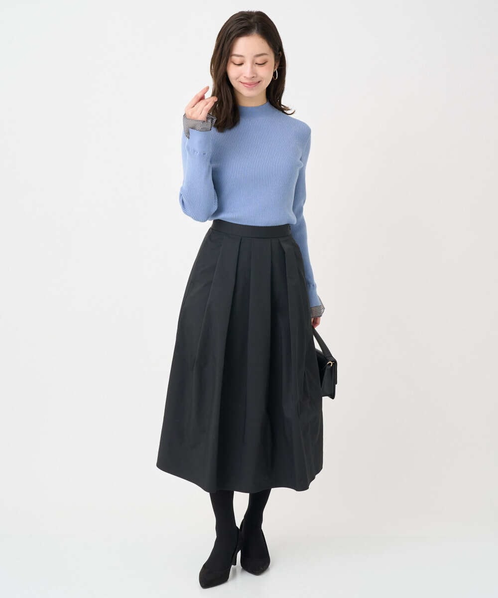 F1FDD64130 MK MICHEL KLEIN(小さいサイズ)(メゾン ドゥ サンク) 【小さいサイズ】千鳥格子柄シフォンレイヤード風ハイゲージニット/洗える ライトグレー