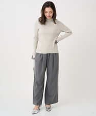 F1FDD64130 MK MICHEL KLEIN(小さいサイズ)(メゾン ドゥ サンク) 【小さいサイズ】千鳥格子柄シフォンレイヤード風ハイゲージニット/洗える ライトグレー