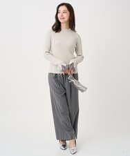 F1FDD64130 MK MICHEL KLEIN(小さいサイズ)(メゾン ドゥ サンク) 【小さいサイズ】千鳥格子柄シフォンレイヤード風ハイゲージニット/洗える ライトグレー