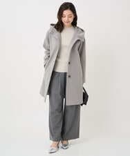 F1FDD64130 MK MICHEL KLEIN(小さいサイズ)(メゾン ドゥ サンク) 【小さいサイズ】千鳥格子柄シフォンレイヤード風ハイゲージニット/洗える ライトグレー