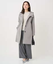 F1FDD64130 MK MICHEL KLEIN(小さいサイズ)(メゾン ドゥ サンク) 【小さいサイズ】千鳥格子柄シフォンレイヤード風ハイゲージニット/洗える ライトグレー