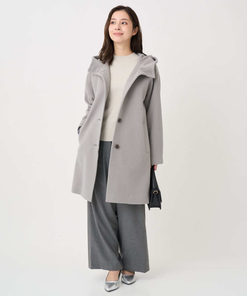 F1FDD64130 MK MICHEL KLEIN(小さいサイズ)(メゾン ドゥ サンク) 【小さいサイズ】千鳥格子柄シフォンレイヤード風ハイゲージニット/洗える ライトグレー