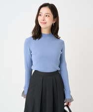 F1FDD64130 MK MICHEL KLEIN(小さいサイズ)(メゾン ドゥ サンク) 【小さいサイズ】千鳥格子柄シフォンレイヤード風ハイゲージニット/洗える ライトグレー