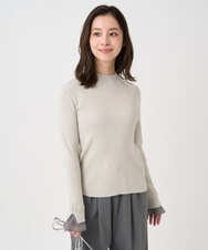 F1FDD64130 MK MICHEL KLEIN(小さいサイズ)(メゾン ドゥ サンク) 【小さいサイズ】千鳥格子柄シフォンレイヤード風ハイゲージニット/洗える ライトグレー