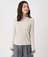 F1FDD64130 MK MICHEL KLEIN(小さいサイズ)(メゾン ドゥ サンク) 【小さいサイズ】千鳥格子柄シフォンレイヤード風ハイゲージニット/洗える ライトグレー