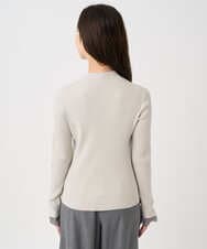 F1FDD64130 MK MICHEL KLEIN(小さいサイズ)(メゾン ドゥ サンク) 【小さいサイズ】千鳥格子柄シフォンレイヤード風ハイゲージニット/洗える ライトグレー