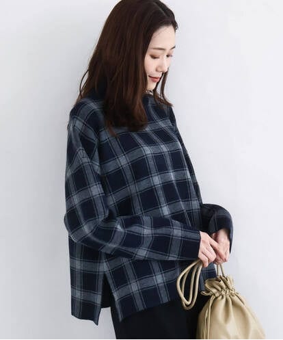 F1FDD67150  チェック柄ニットプルオーバー/洗える