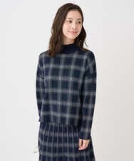 F1FDD67150 MK MICHEL KLEIN(小さいサイズ)(メゾン ドゥ サンク) 【小さいサイズ】チェック柄ニットプルオーバー/洗える ネイビー