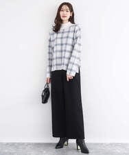 F1FDD67150 MK MICHEL KLEIN(小さいサイズ)(メゾン ドゥ サンク) チェック柄ニットプルオーバー/洗える ネイビー