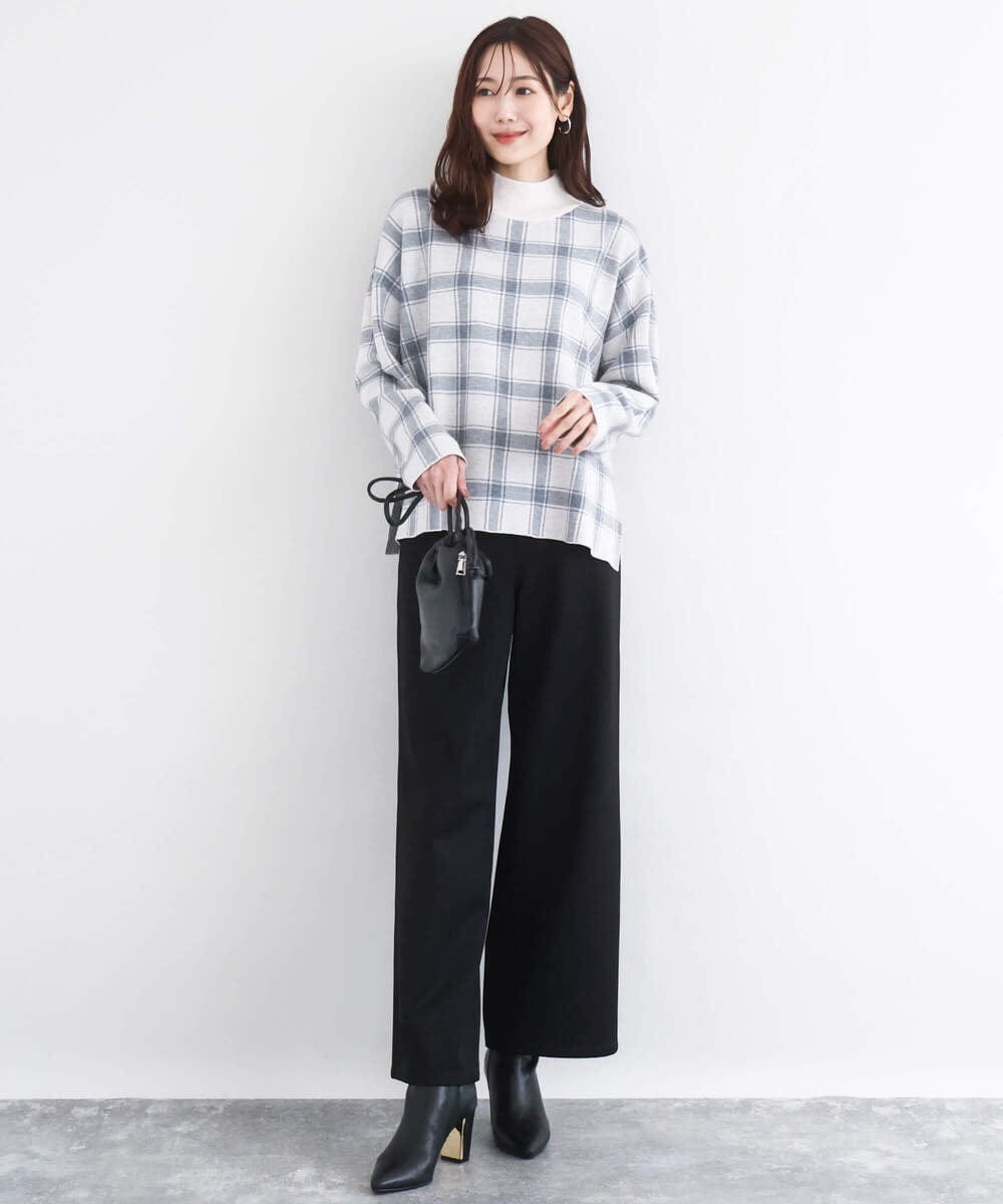 F1FDD67150 MK MICHEL KLEIN(小さいサイズ)(メゾン ドゥ サンク) チェック柄ニットプルオーバー/洗える ネイビー