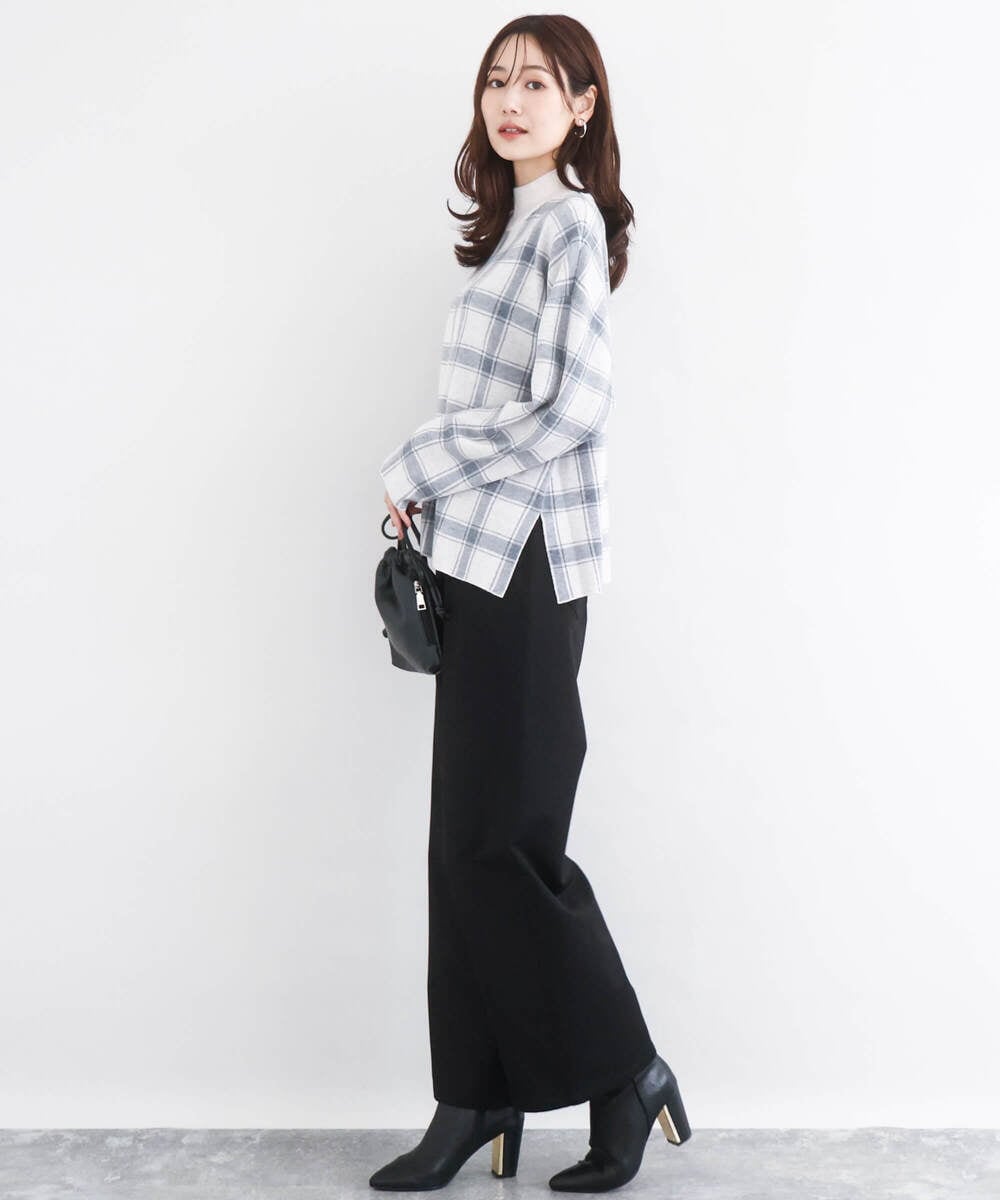 F1FDD67150 MK MICHEL KLEIN(小さいサイズ)(メゾン ドゥ サンク) チェック柄ニットプルオーバー/洗える ネイビー