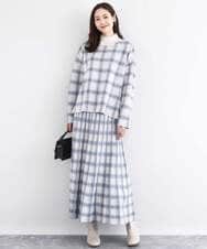 F1FDD67150 MK MICHEL KLEIN(小さいサイズ)(メゾン ドゥ サンク) チェック柄ニットプルオーバー/洗える ネイビー