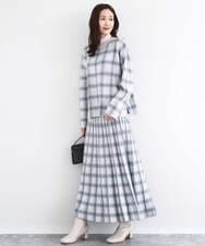 F1FDD67150 MK MICHEL KLEIN(小さいサイズ)(メゾン ドゥ サンク) チェック柄ニットプルオーバー/洗える ネイビー