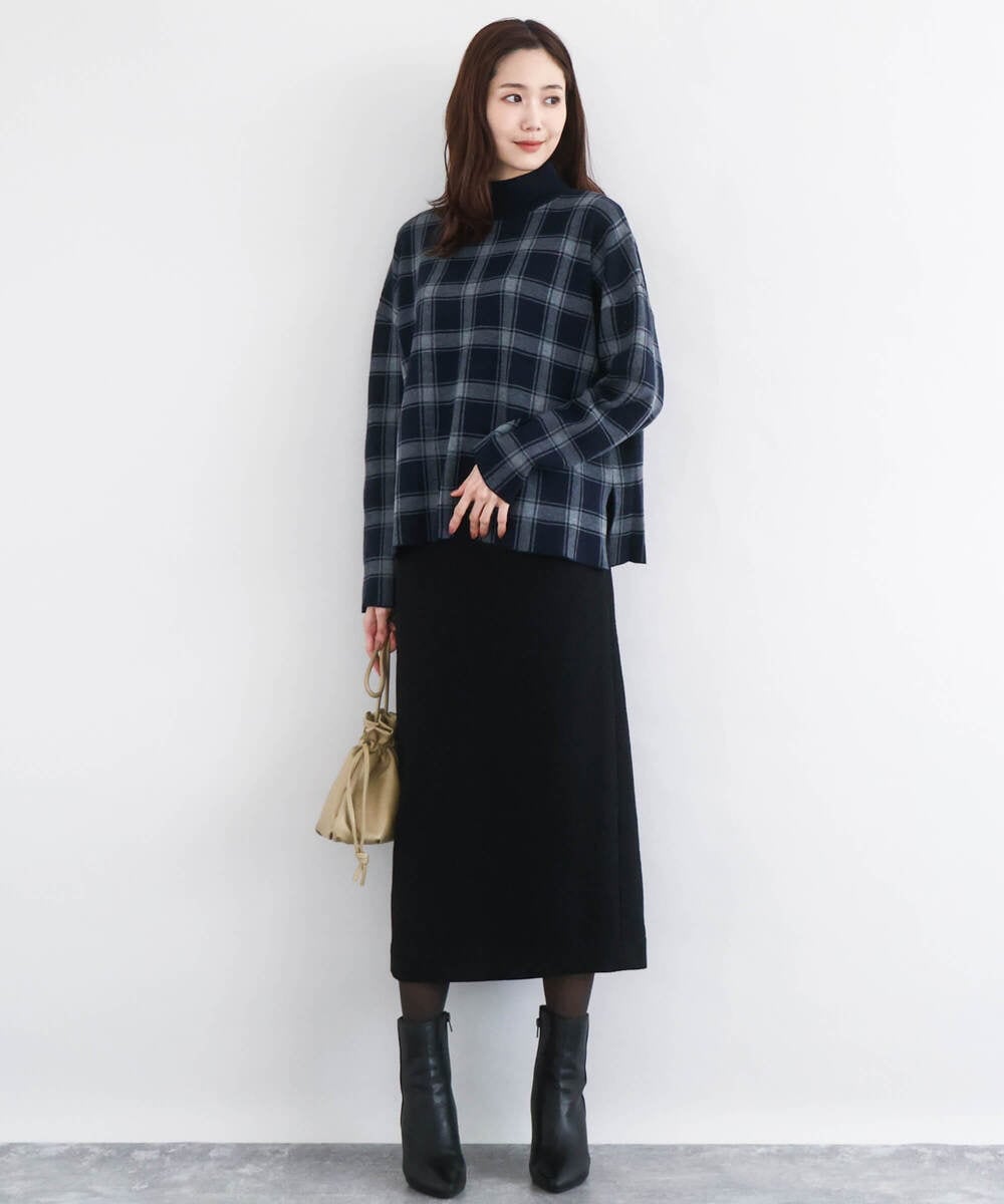 F1FDD67150 MK MICHEL KLEIN(小さいサイズ)(メゾン ドゥ サンク) チェック柄ニットプルオーバー/洗える ネイビー