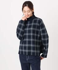 F1FDD67150 MK MICHEL KLEIN(小さいサイズ)(メゾン ドゥ サンク) チェック柄ニットプルオーバー/洗える ネイビー