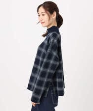 F1FDD67150 MK MICHEL KLEIN(小さいサイズ)(メゾン ドゥ サンク) チェック柄ニットプルオーバー/洗える ネイビー