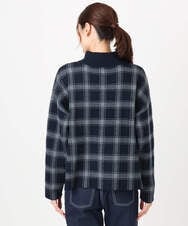 F1FDD67150 MK MICHEL KLEIN(小さいサイズ)(メゾン ドゥ サンク) チェック柄ニットプルオーバー/洗える ネイビー