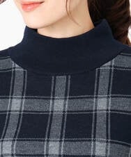 F1FDD67150 MK MICHEL KLEIN(小さいサイズ)(メゾン ドゥ サンク) チェック柄ニットプルオーバー/洗える ネイビー