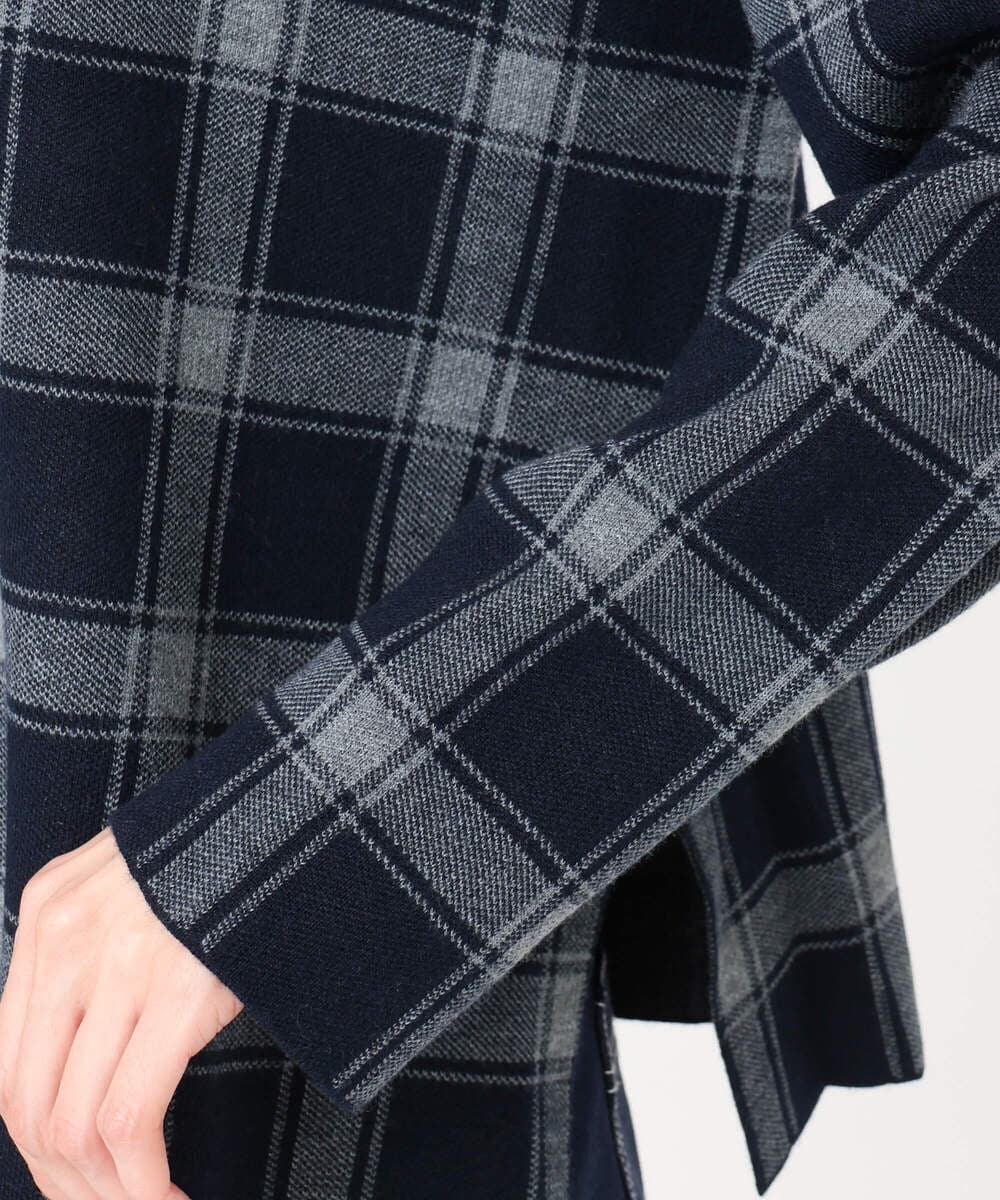 F1FDD67150 MK MICHEL KLEIN(小さいサイズ)(メゾン ドゥ サンク) チェック柄ニットプルオーバー/洗える ネイビー