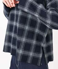 F1FDD67150 MK MICHEL KLEIN(小さいサイズ)(メゾン ドゥ サンク) チェック柄ニットプルオーバー/洗える ネイビー