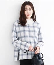 F1FDD67150 MK MICHEL KLEIN(小さいサイズ)(メゾン ドゥ サンク) チェック柄ニットプルオーバー/洗える ベージュ