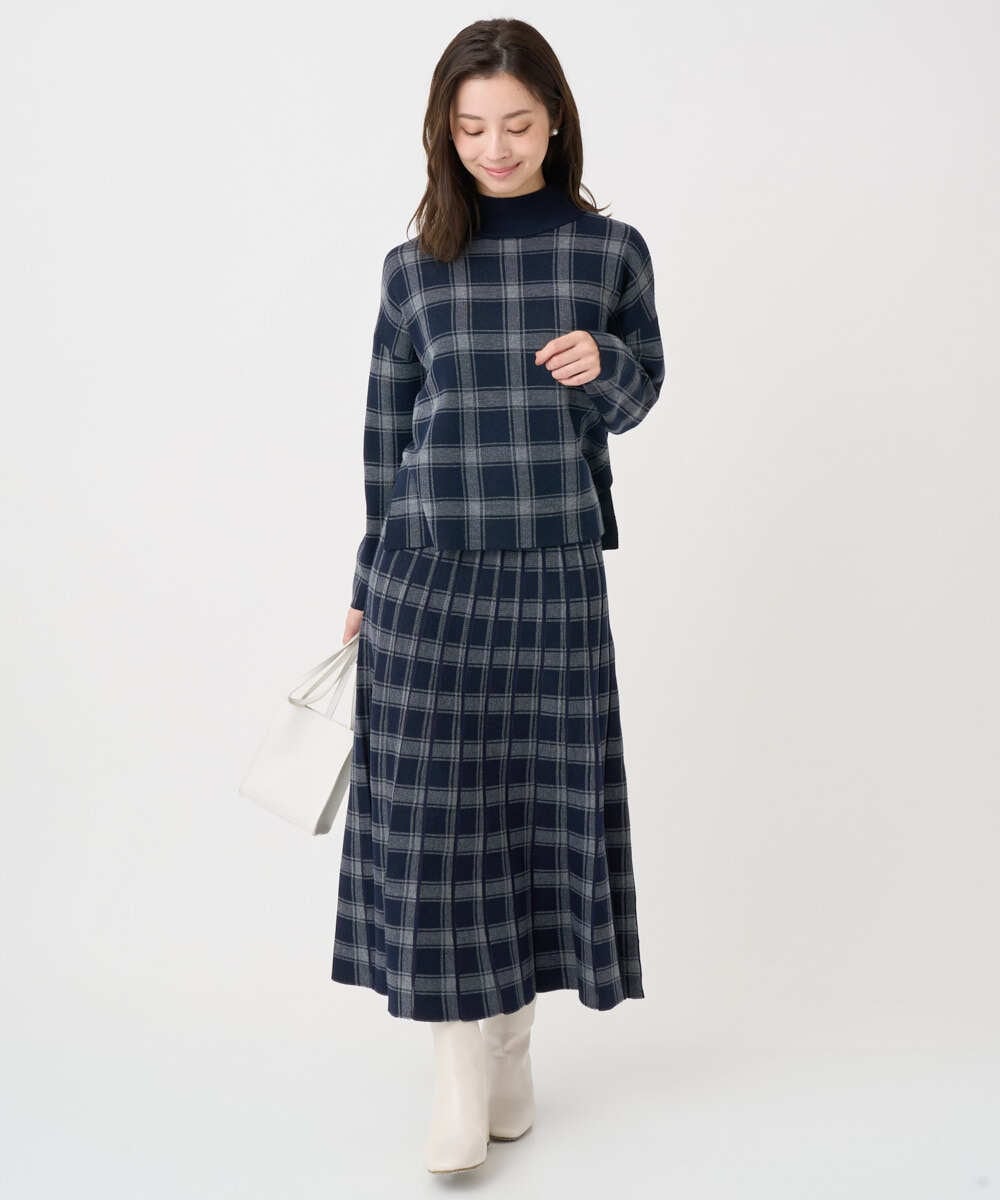 F1FDD67150 MK MICHEL KLEIN(小さいサイズ)(メゾン ドゥ サンク) 【小さいサイズ】チェック柄ニットプルオーバー/洗える ベージュ