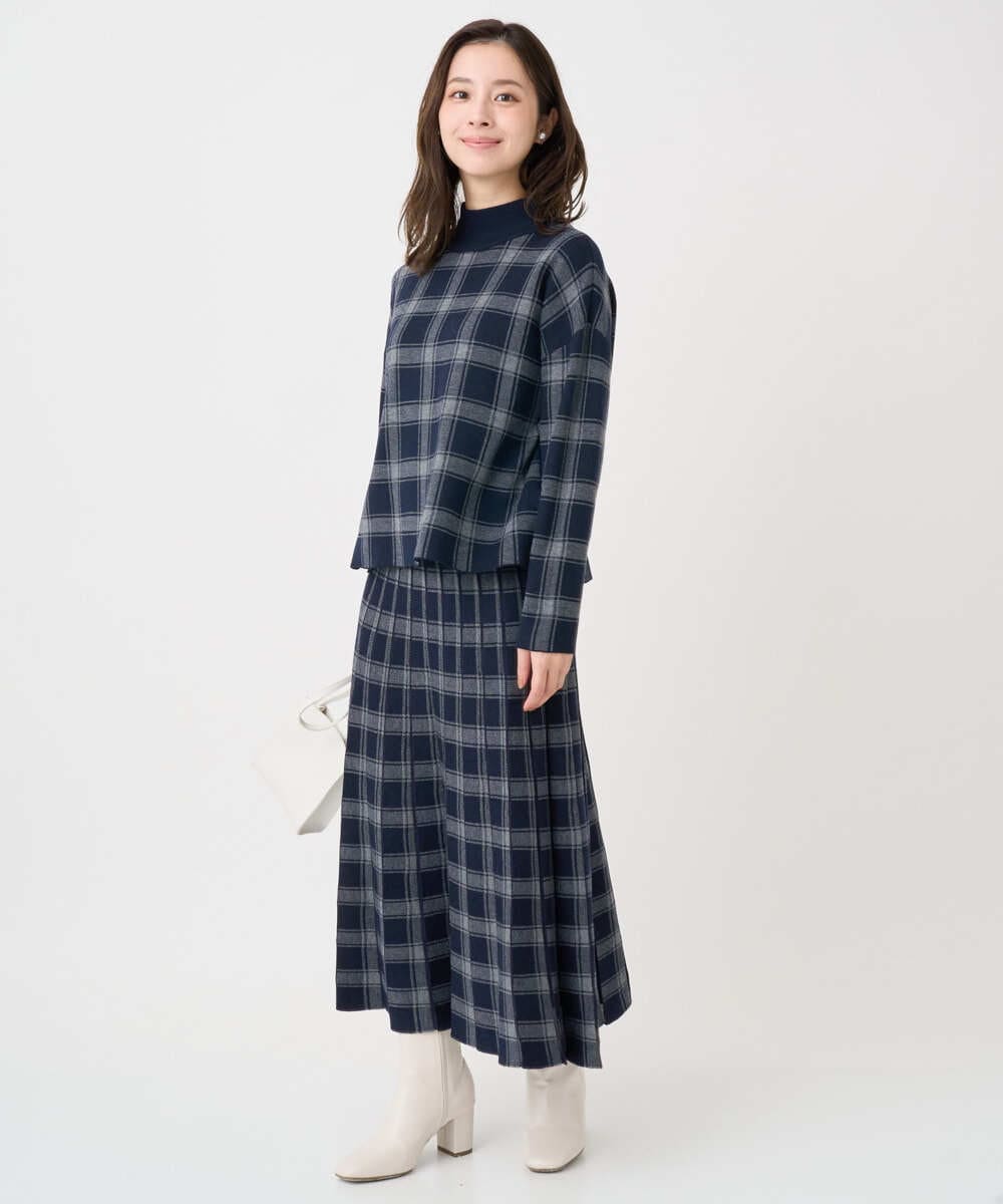 F1FDD67150 MK MICHEL KLEIN(小さいサイズ)(メゾン ドゥ サンク) 【小さいサイズ】チェック柄ニットプルオーバー/洗える ベージュ