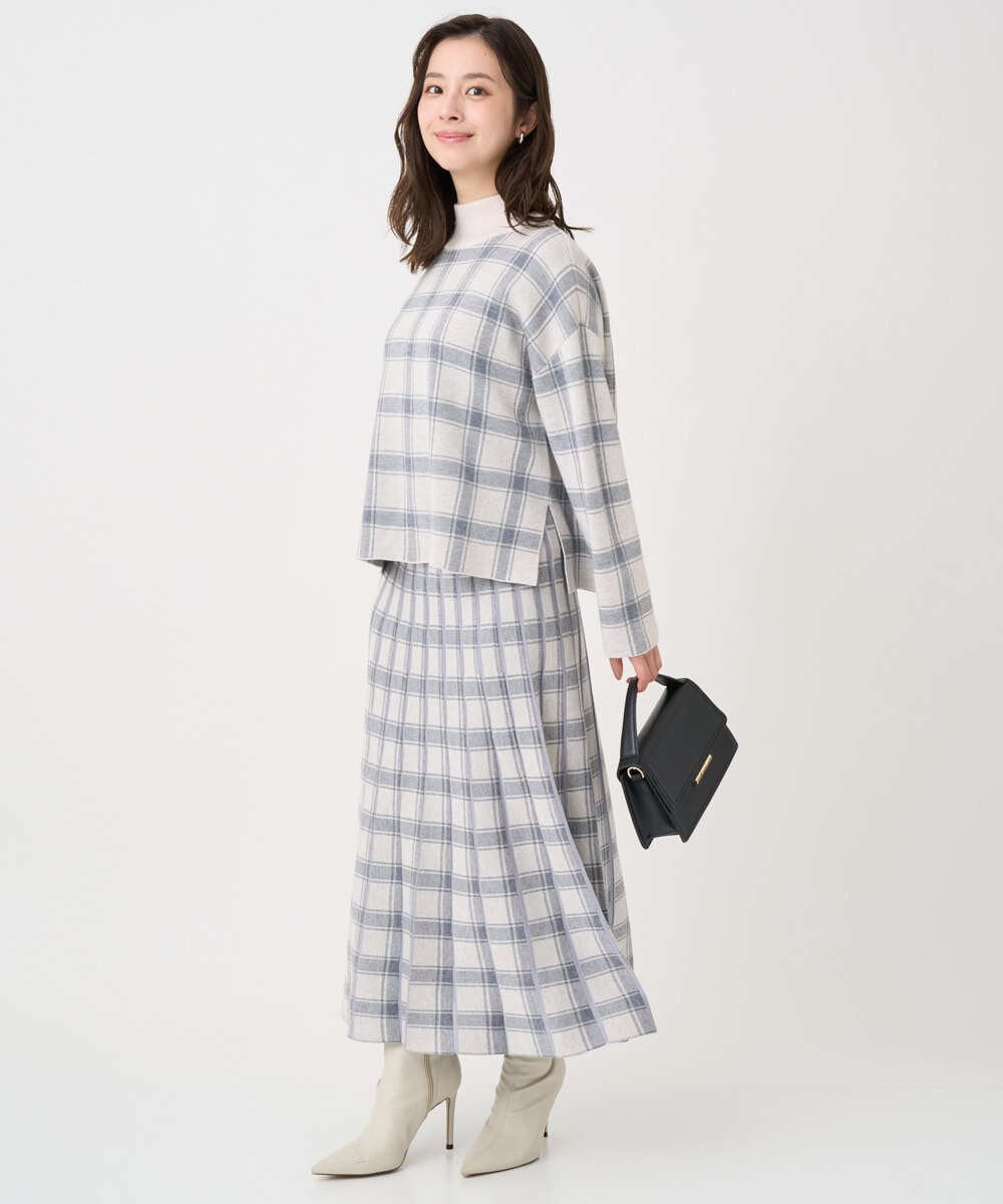 F1FDD67150 MK MICHEL KLEIN(小さいサイズ)(メゾン ドゥ サンク) 【小さいサイズ】チェック柄ニットプルオーバー/洗える ベージュ