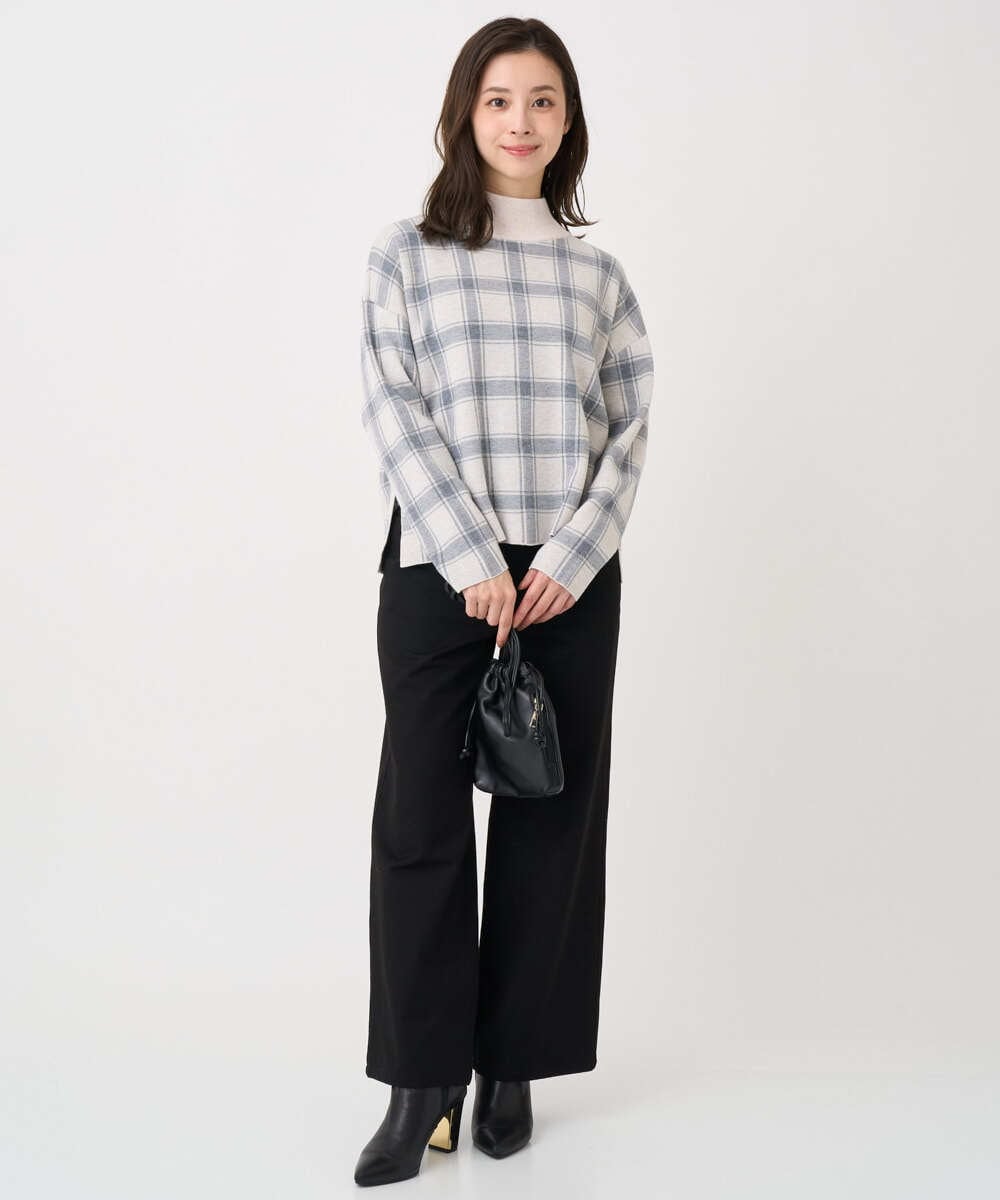 F1FDD67150 MK MICHEL KLEIN(小さいサイズ)(メゾン ドゥ サンク) 【小さいサイズ】チェック柄ニットプルオーバー/洗える ベージュ